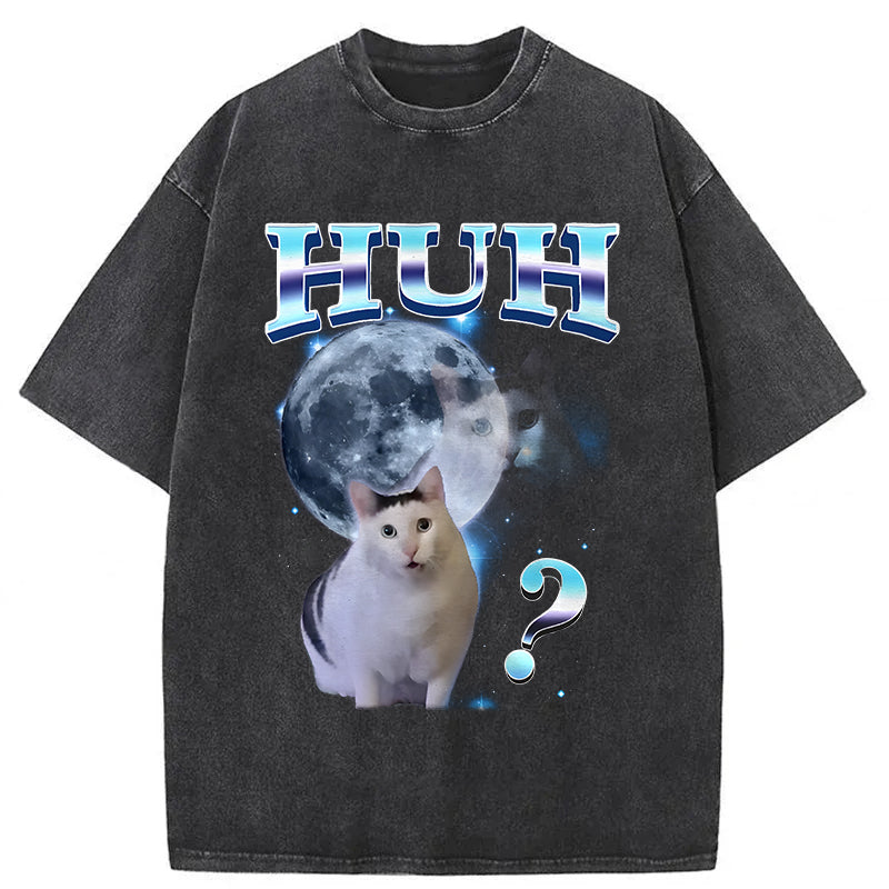 HUH Funny Dank Cat Meme Washed Unisex Tee