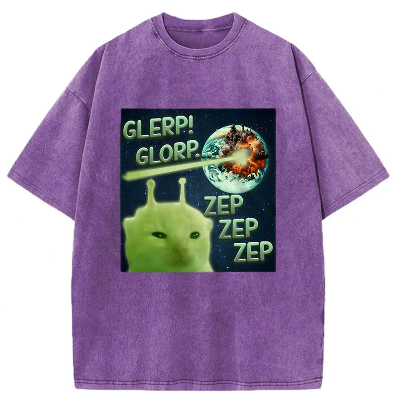 Glerp Glorp Funny Alien Cat Meme Washed Unisex Tee