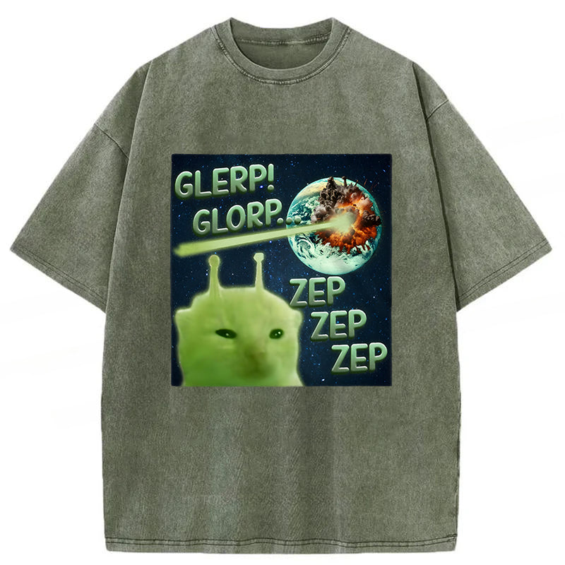 Glerp Glorp Funny Alien Cat Meme Washed Unisex Tee