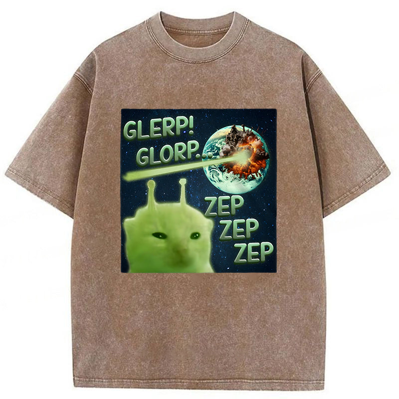 Glerp Glorp Funny Alien Cat Meme Washed Unisex Tee