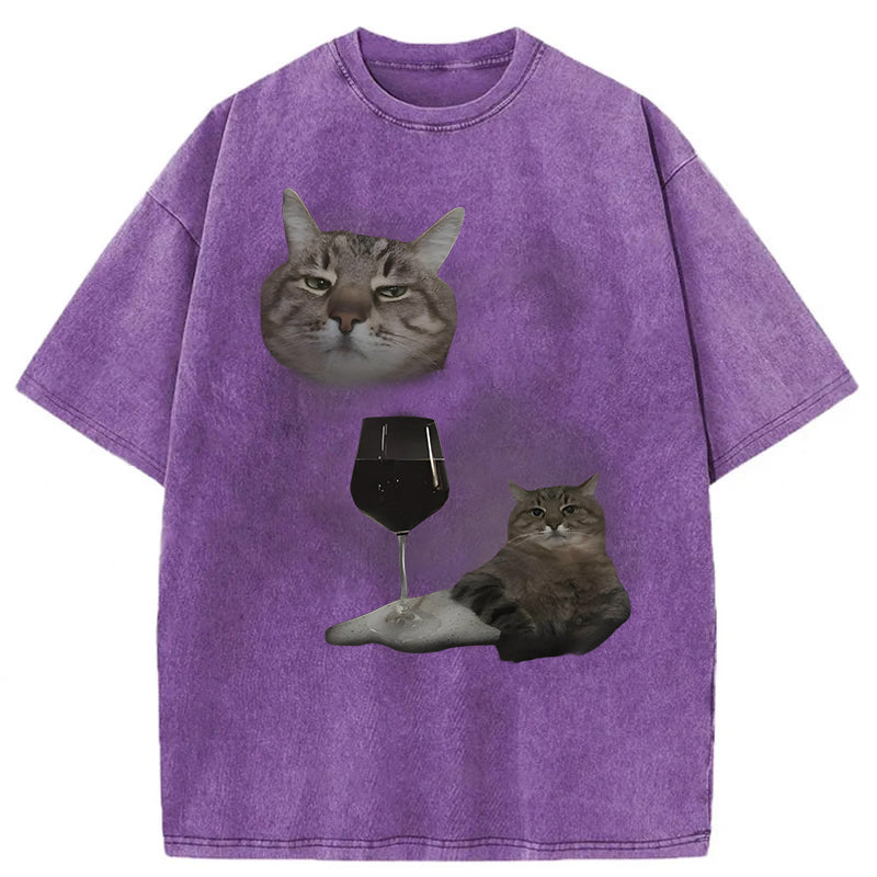 Funny Wine Cat Dank Meme Washed Unisex Tee