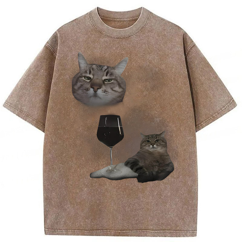 Funny Wine Cat Dank Meme Washed Unisex Tee