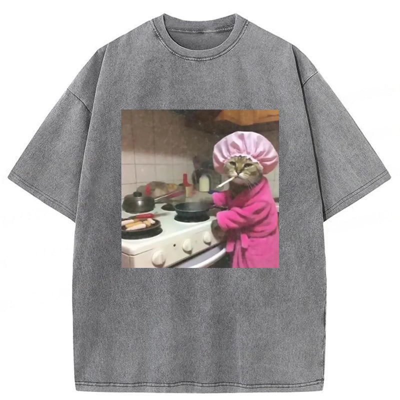 Funny Housewife Cat Washed Unisex Tee