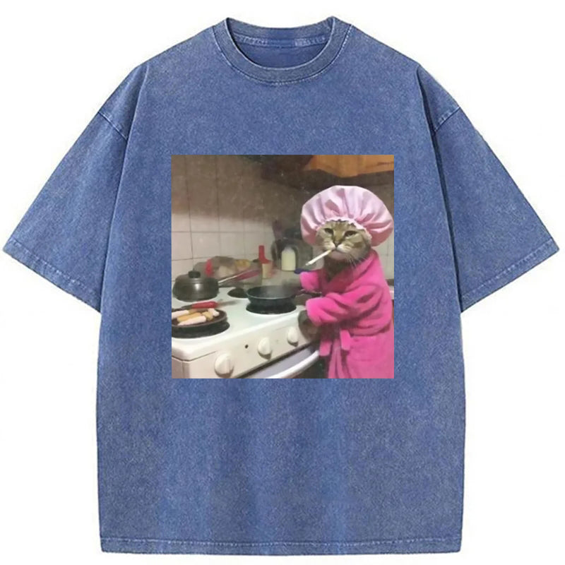 Funny Housewife Cat Washed Unisex Tee