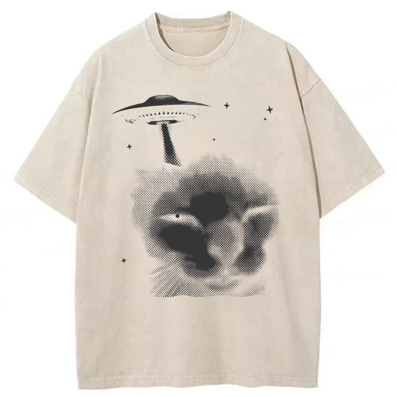 Y2k Alien Cat Washed Unisex Tee