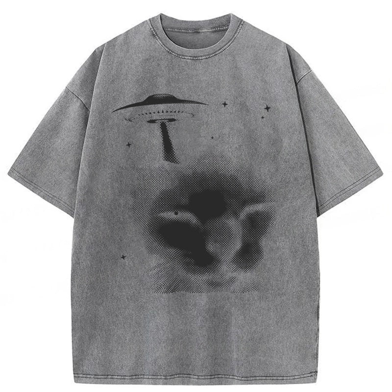 Y2k Alien Cat Washed Unisex Tee