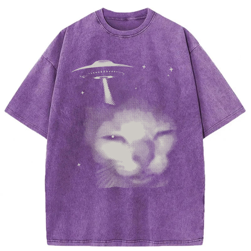 Y2k Alien Cat Washed Unisex Tee