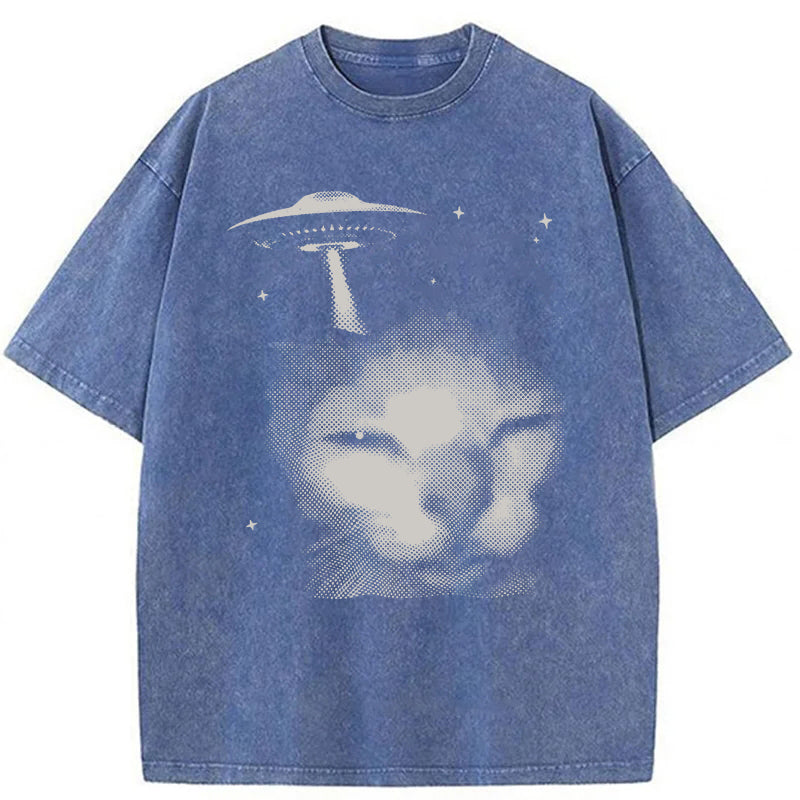 Y2k Alien Cat Washed Unisex Tee