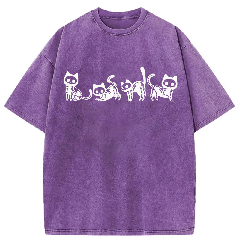 Halloween Skeleton Cat Washed Unisex Tee