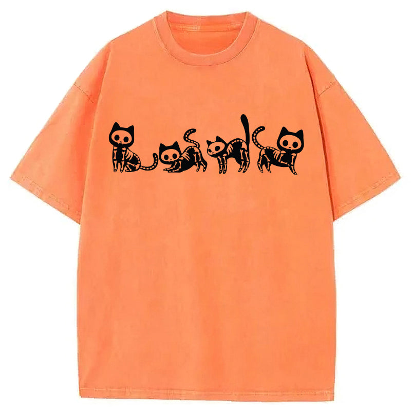 Halloween Skeleton Cat Washed Unisex Tee