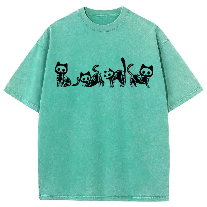 Halloween Skeleton Cat Washed Unisex Tee