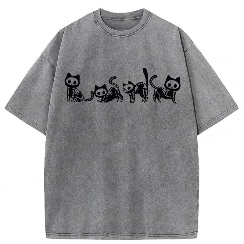 Halloween Skeleton Cat Washed Unisex Tee