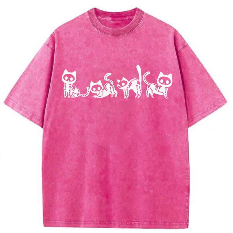 Halloween Skeleton Cat Washed Unisex Tee