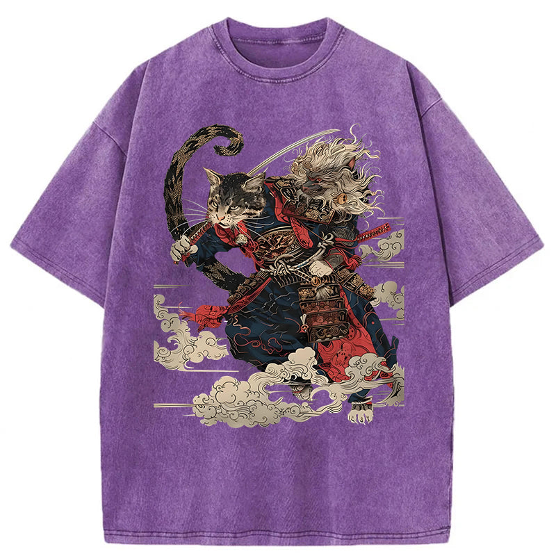 Cat Samurai Washed Unisex Tee