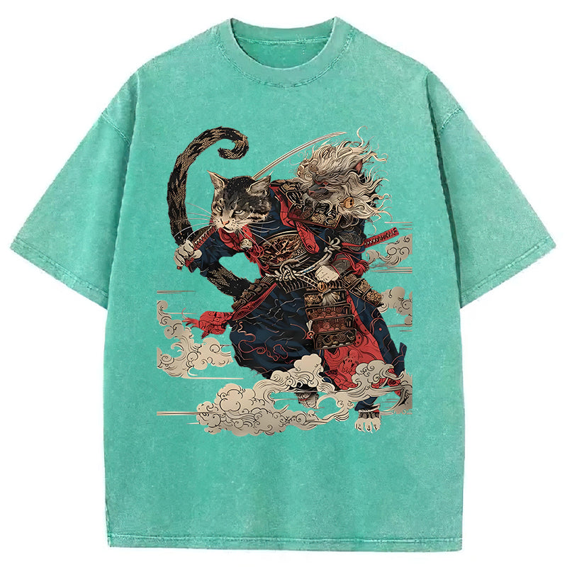 Cat Samurai Washed Unisex Tee