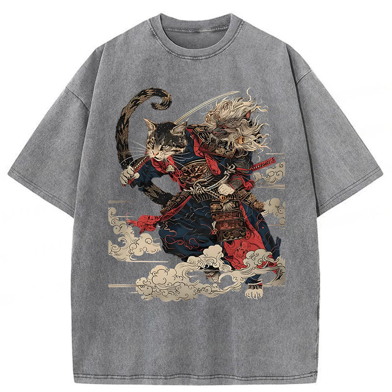 Cat Samurai Washed Unisex Tee