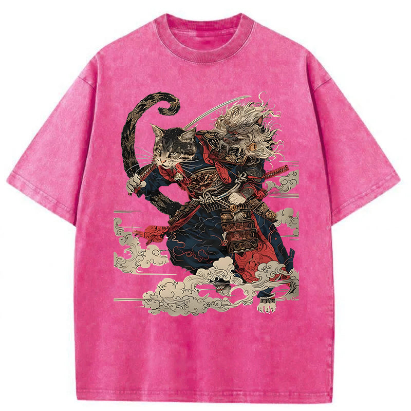 Cat Samurai Washed Unisex Tee