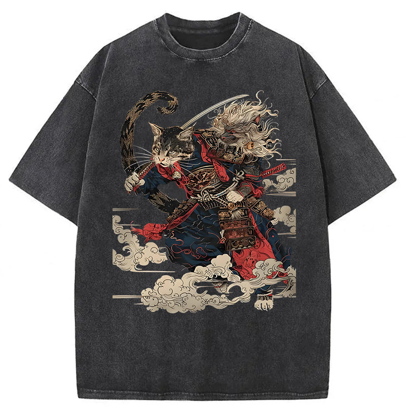 Cat Samurai Washed Unisex Tee