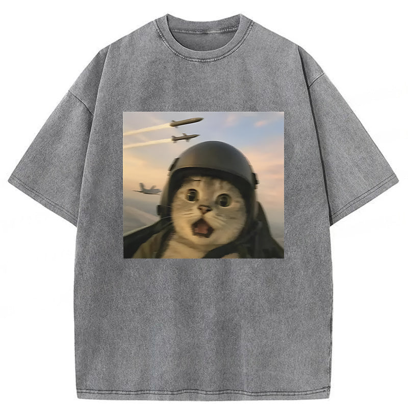 Flying Cat Meme Washed Unisex Tee