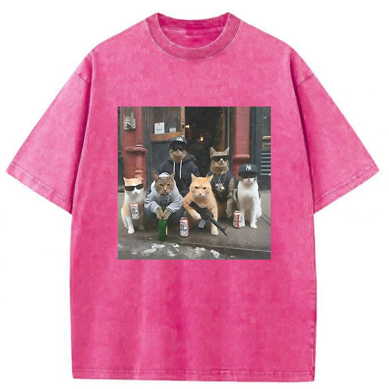 Cats With Gun Washed Unisex Tee