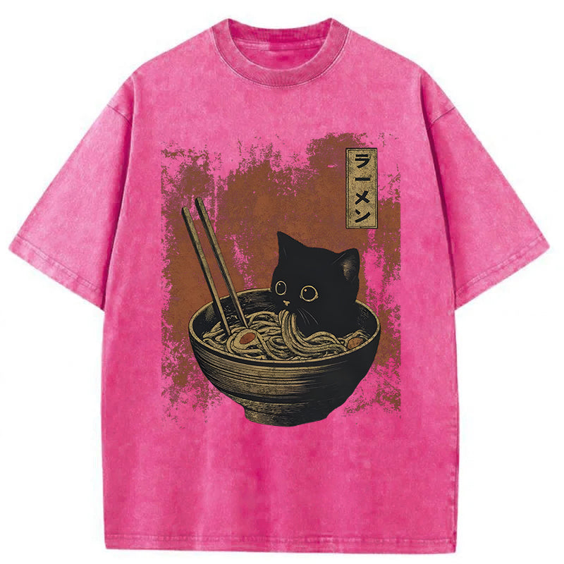 Cat Eating Ramen Washed Unisex Tee