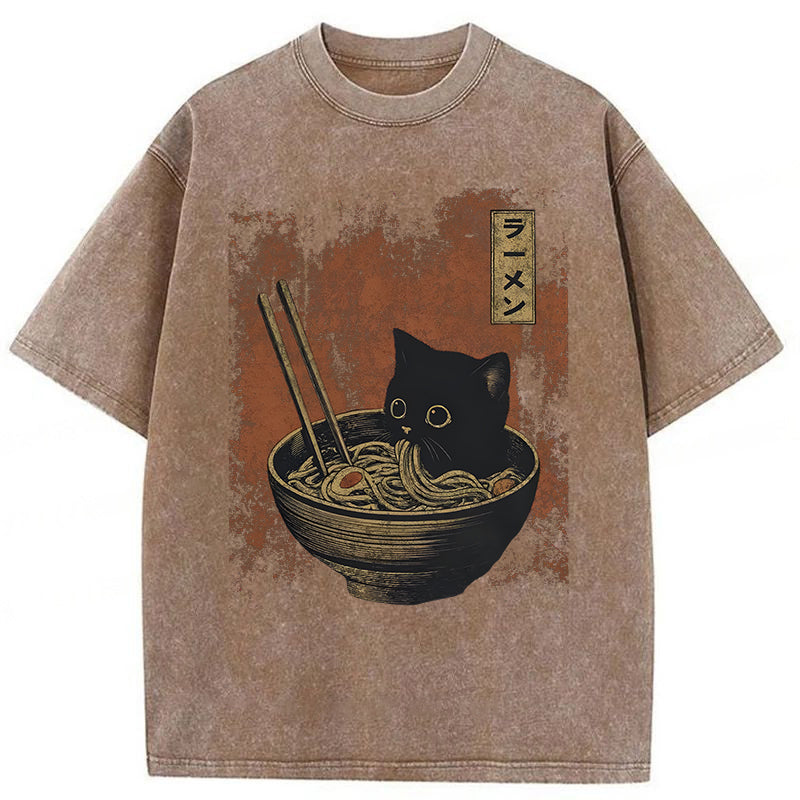 Cat Eating Ramen Washed Unisex Tee