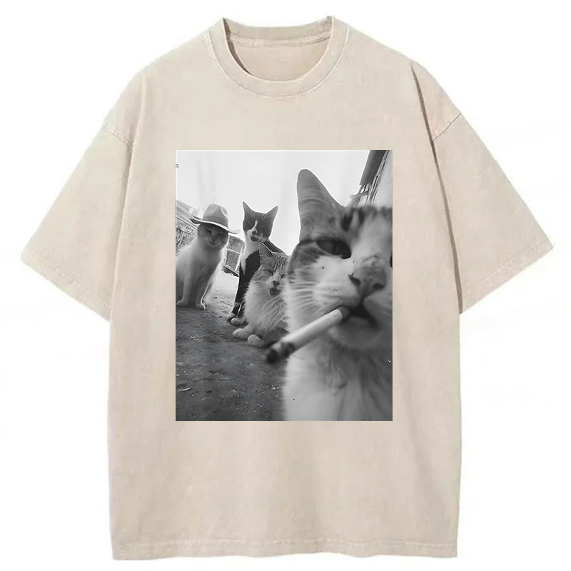 Cigarette Kitten Smoking Cat Washed Unisex Tee