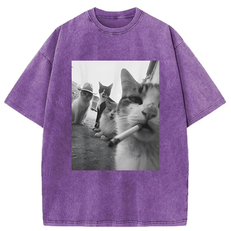 Cigarette Kitten Smoking Cat Washed Unisex Tee