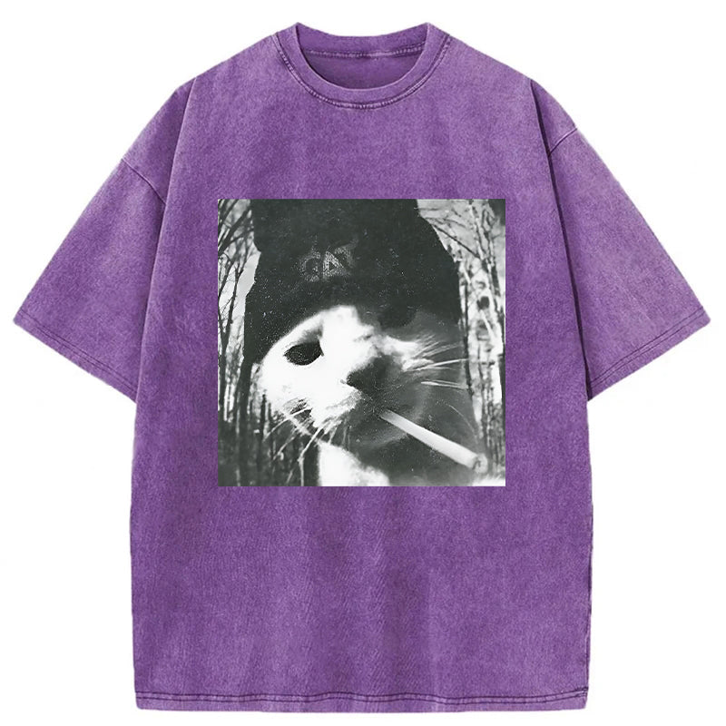 Smoking Cat Meme Washed Unisex Tee