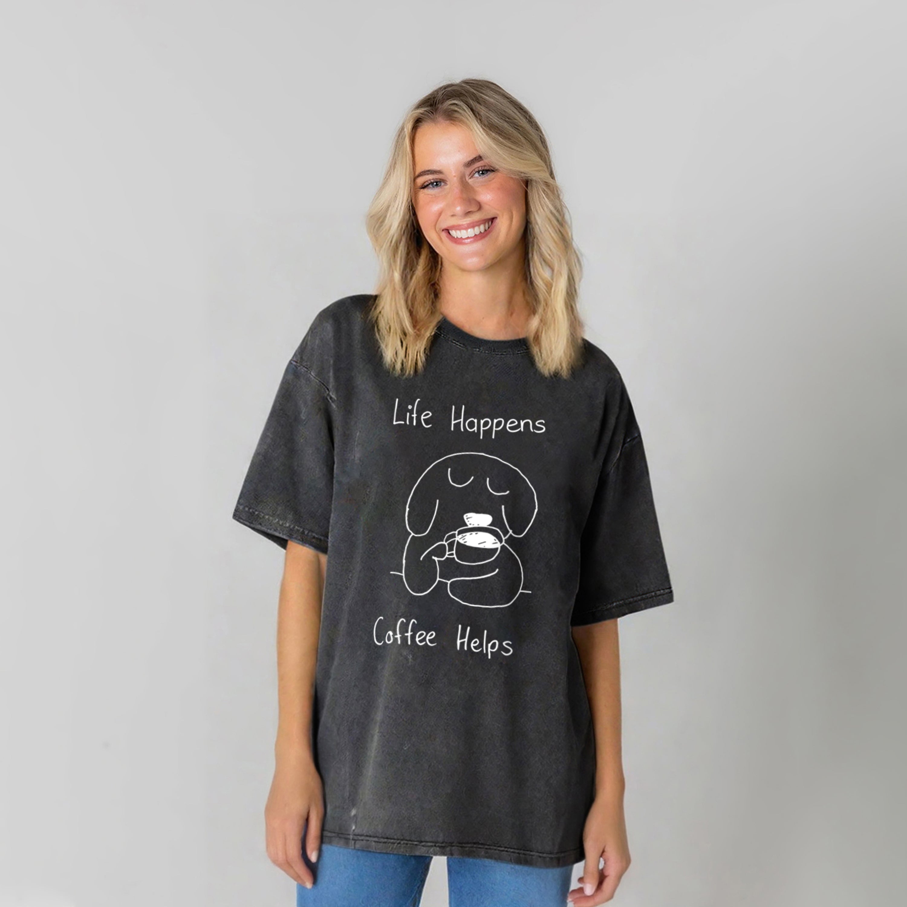 Life Happens Coffee Helps Washed Unisex Tee