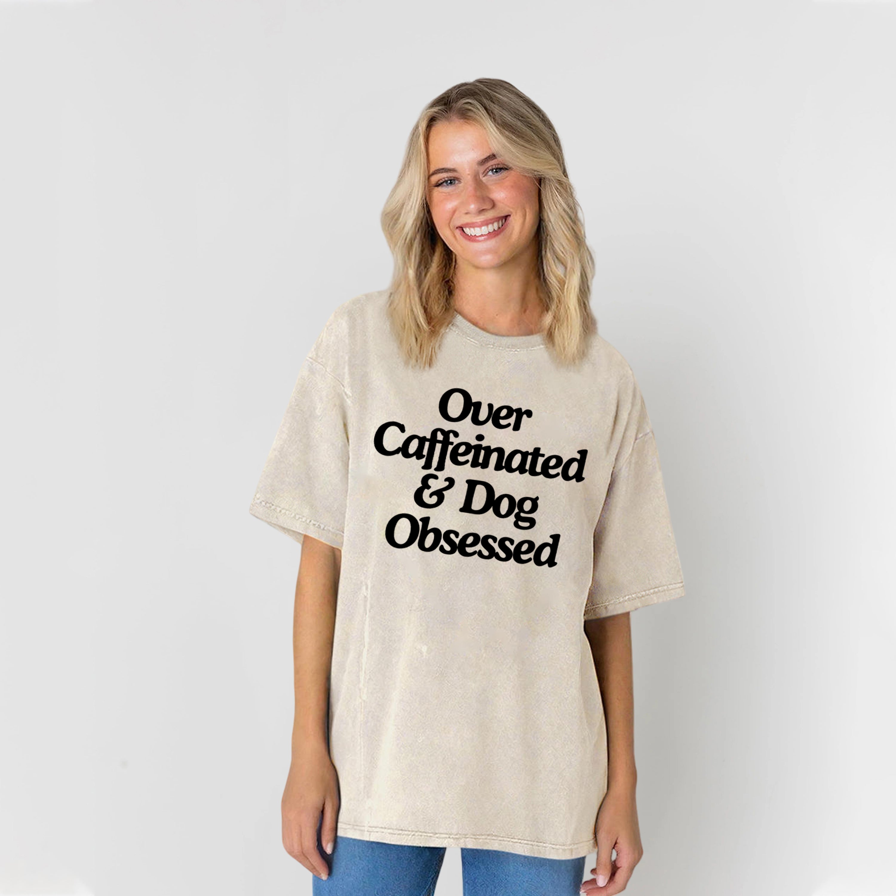 Over Caffeinated & Dog Obsessed Washed Unisex Tee