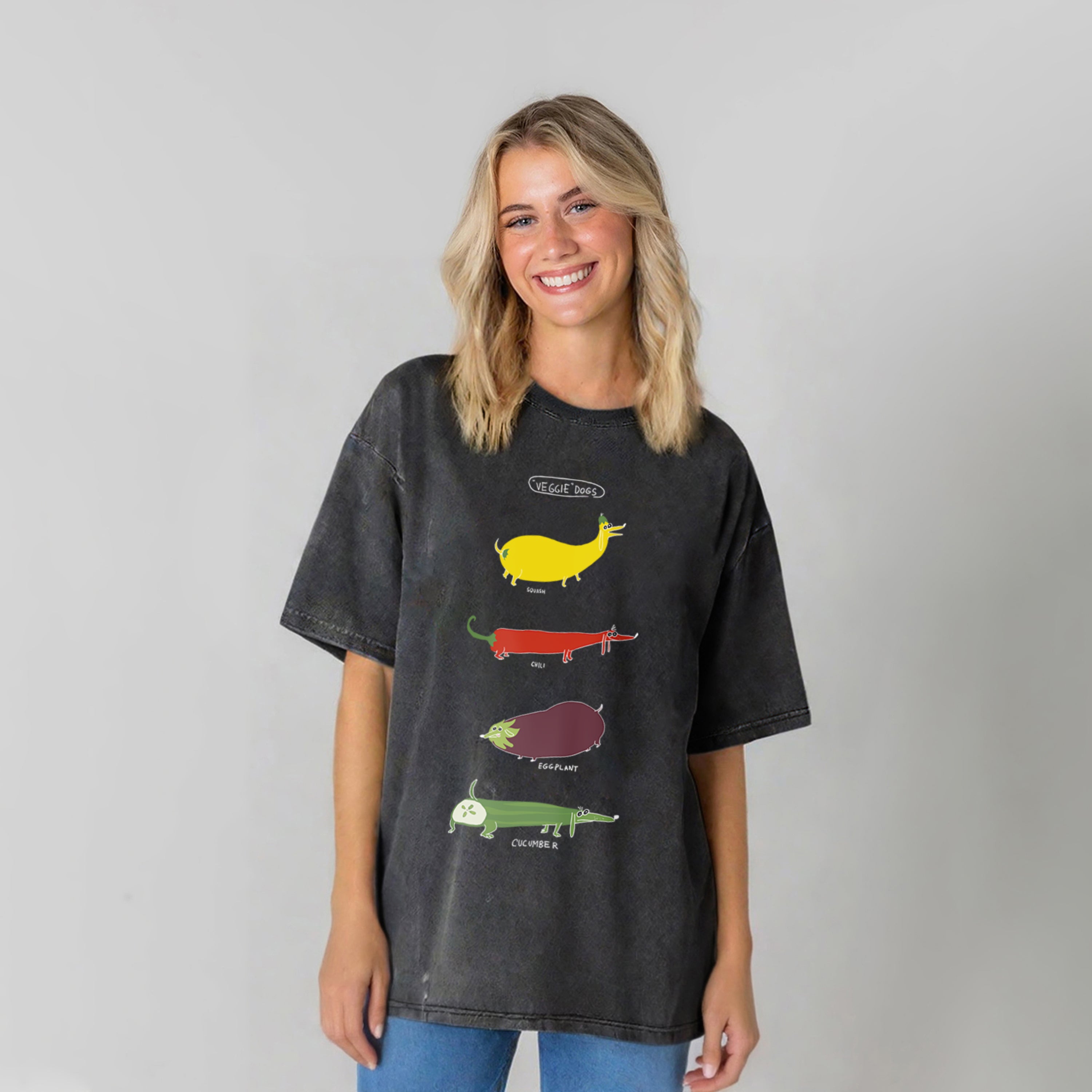 Funny Veggie Dogs Washed Unisex Tee