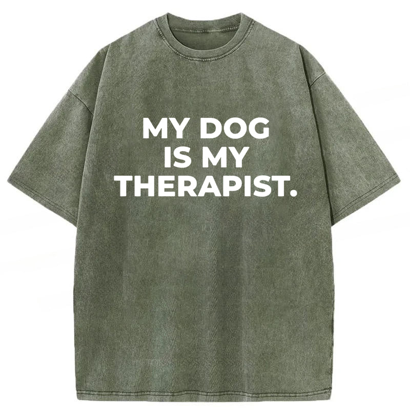 My Dog Is My Therapist Washed Unisex Tee
