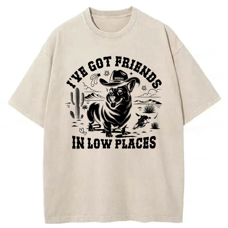I've Got Friends In Low Places Corgi Washed Unisex Tee