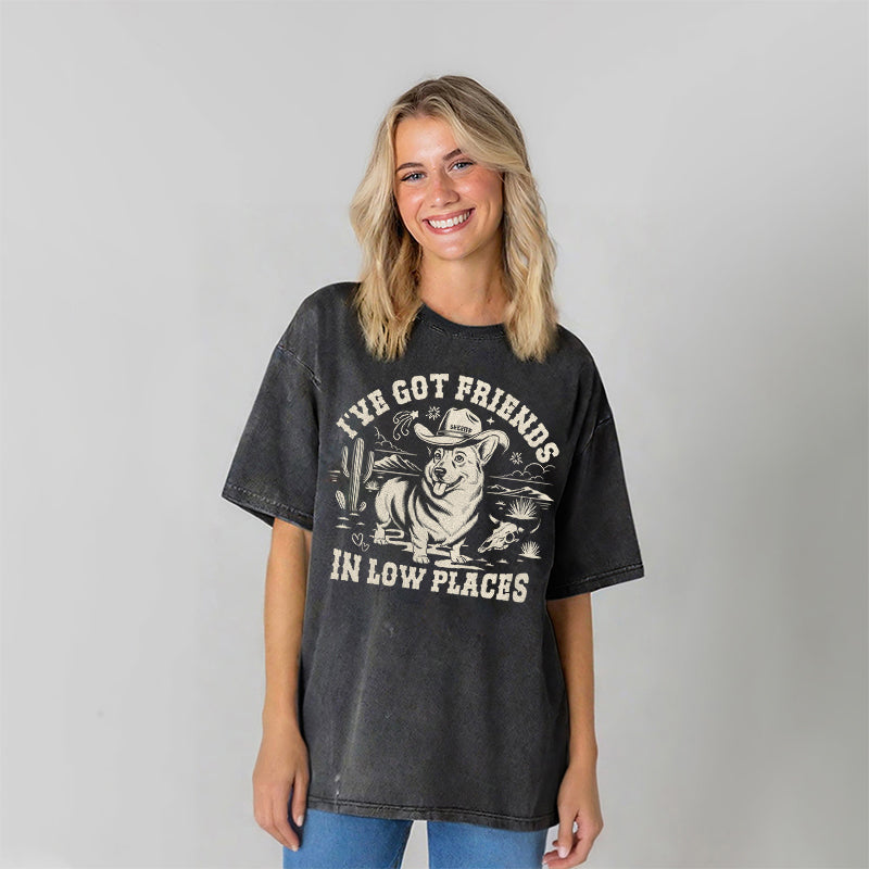 I've Got Friends In Low Places Corgi Washed Unisex Tee