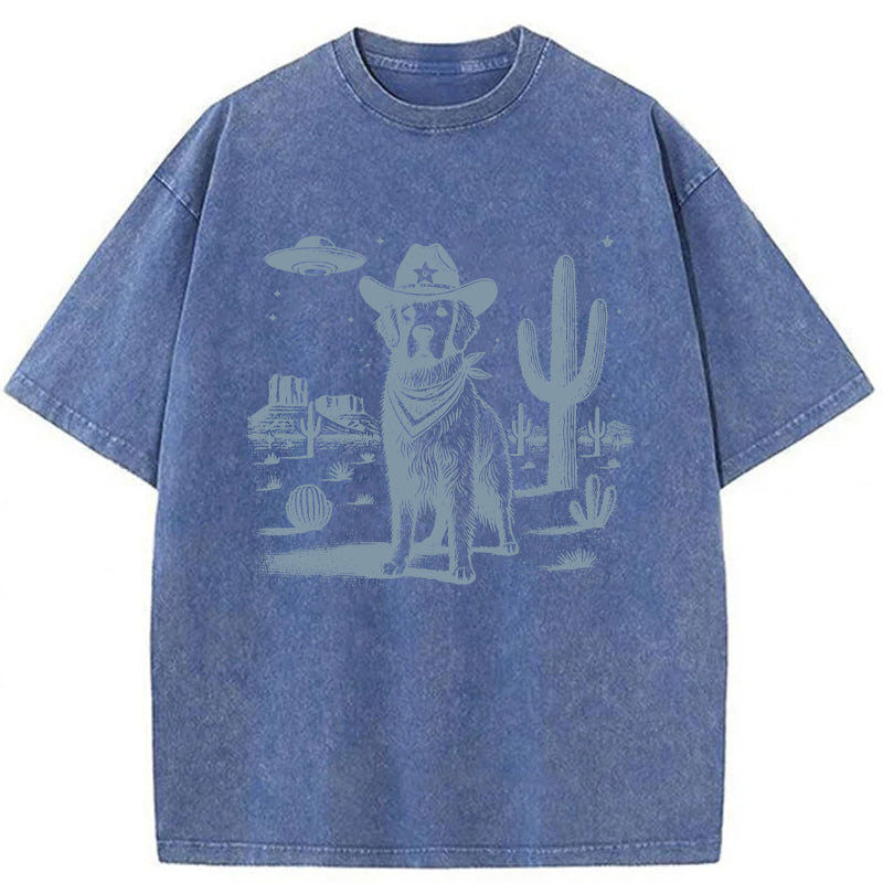 Golden Retriever UFO Washed Unisex Tee