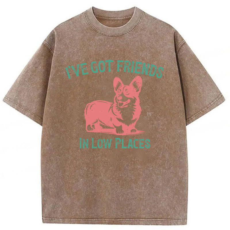 I've Got Friends In Low Places Corgi Washed Unisex Tee