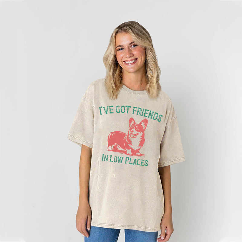 I've Got Friends In Low Places Corgi Washed Unisex Tee