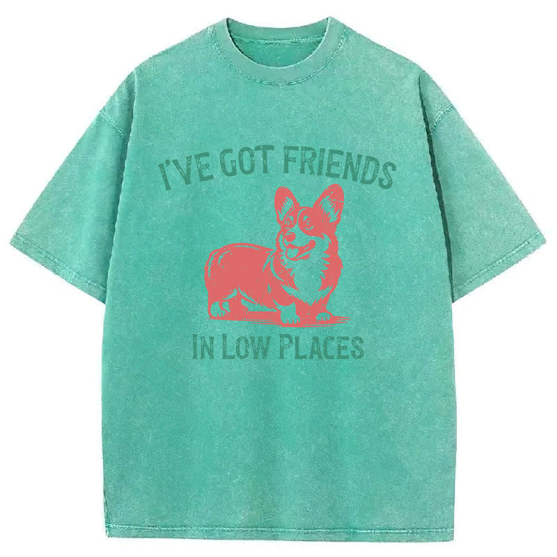 I've Got Friends In Low Places Corgi Washed Unisex Tee