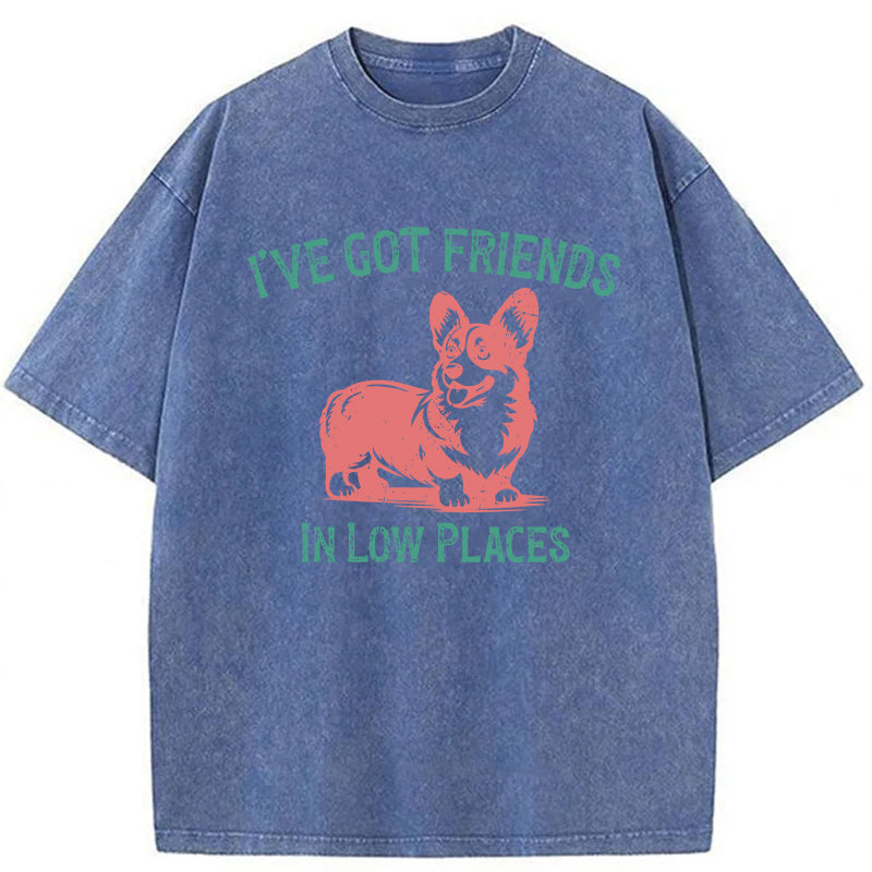I've Got Friends In Low Places Corgi Washed Unisex Tee