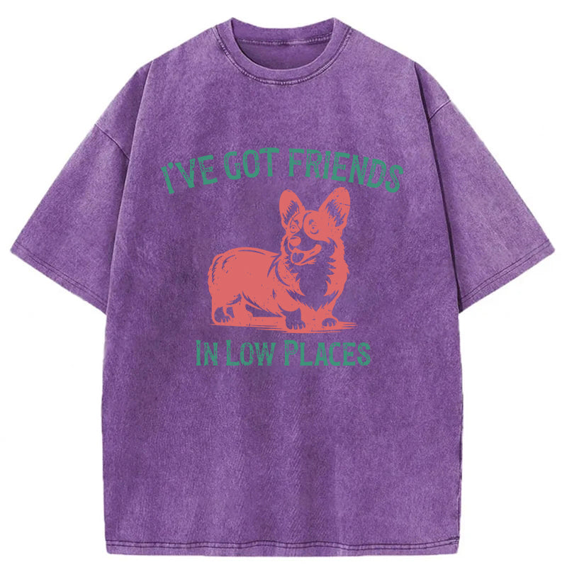 I've Got Friends In Low Places Corgi Washed Unisex Tee