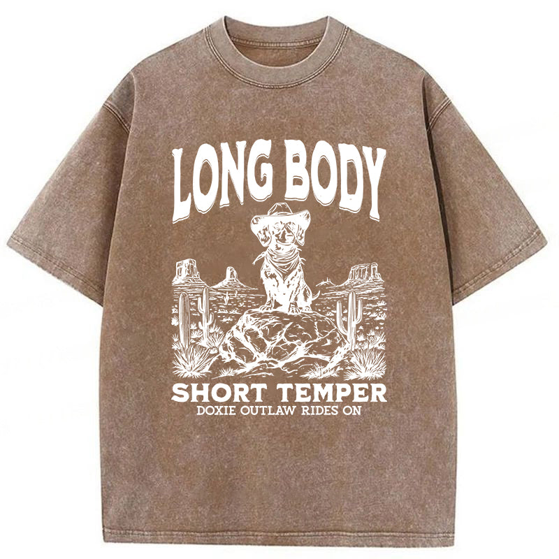 Long Body Short Temper Funny Dachshund Cowboy Washed Unisex Tee