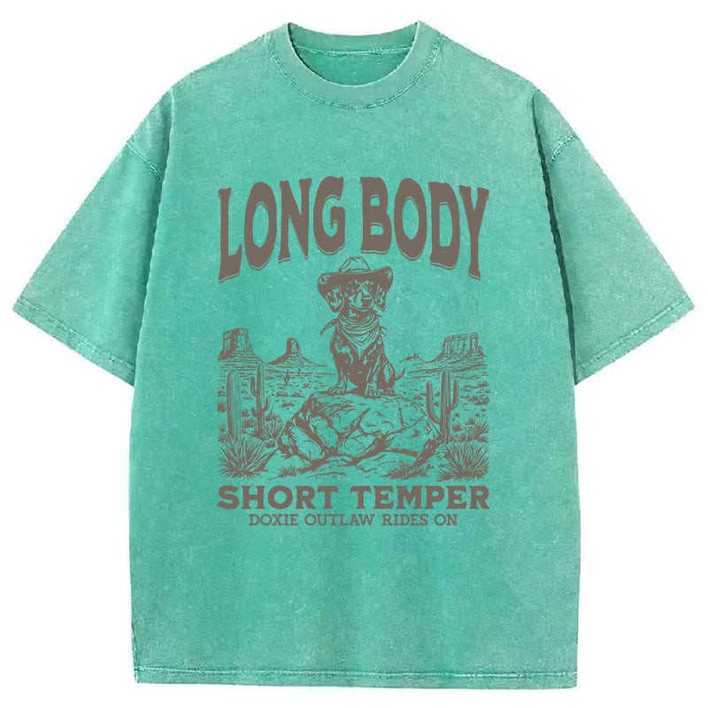 Long Body Short Temper Funny Dachshund Cowboy Washed Unisex Tee