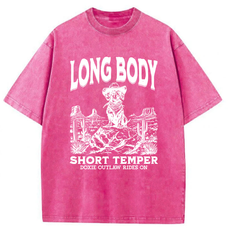 Long Body Short Temper Funny Dachshund Cowboy Washed Unisex Tee