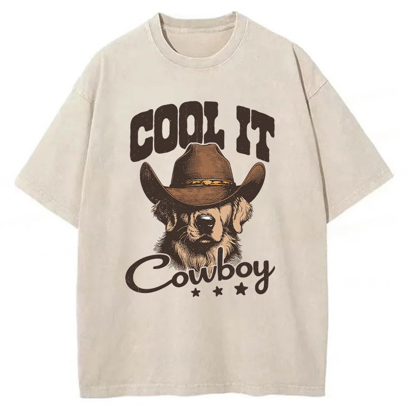 Cool Cowboy Golden Retriever Washed Unisex Tee