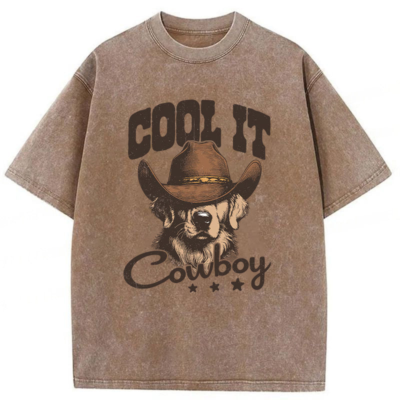 Cool Cowboy Golden Retriever Washed Unisex Tee