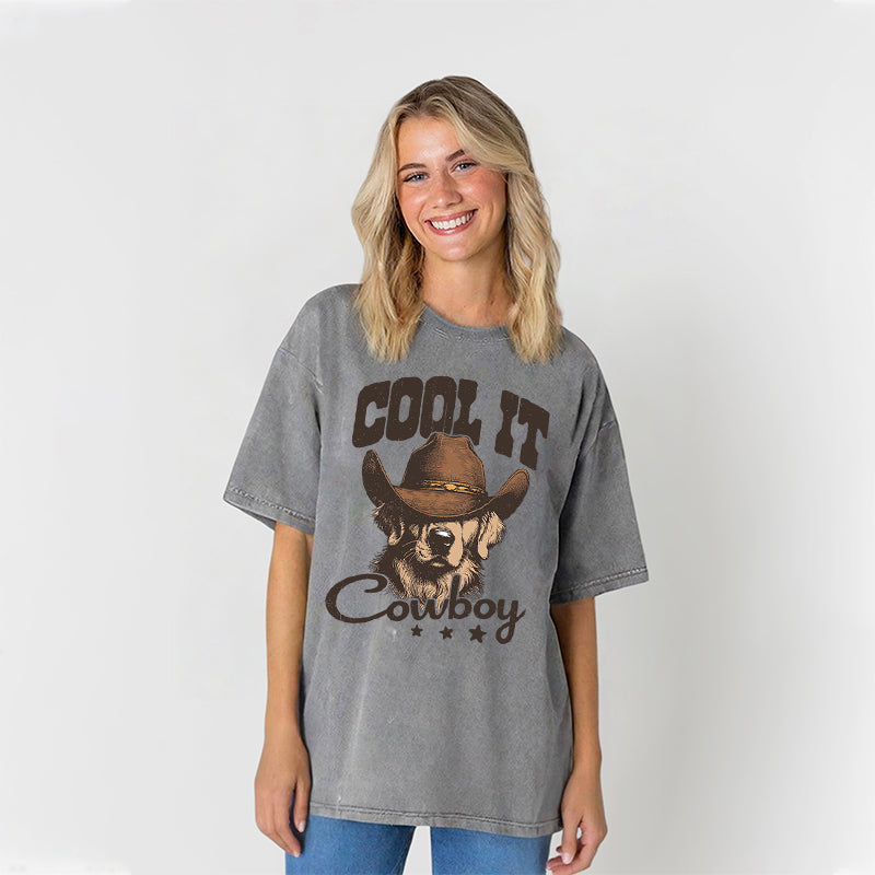 Cool Cowboy Golden Retriever Washed Unisex Tee