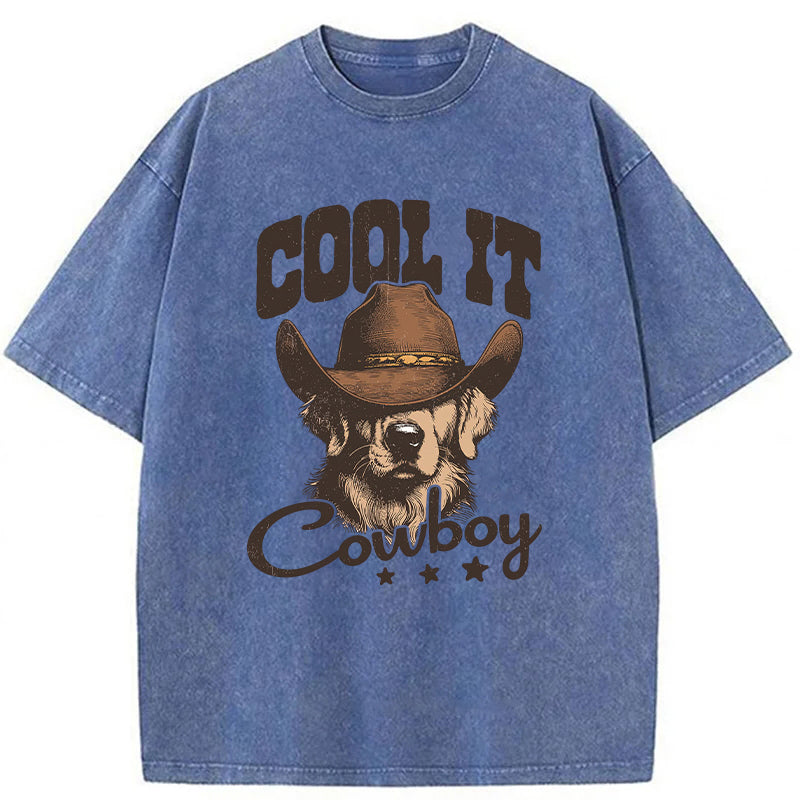 Cool Cowboy Golden Retriever Washed Unisex Tee