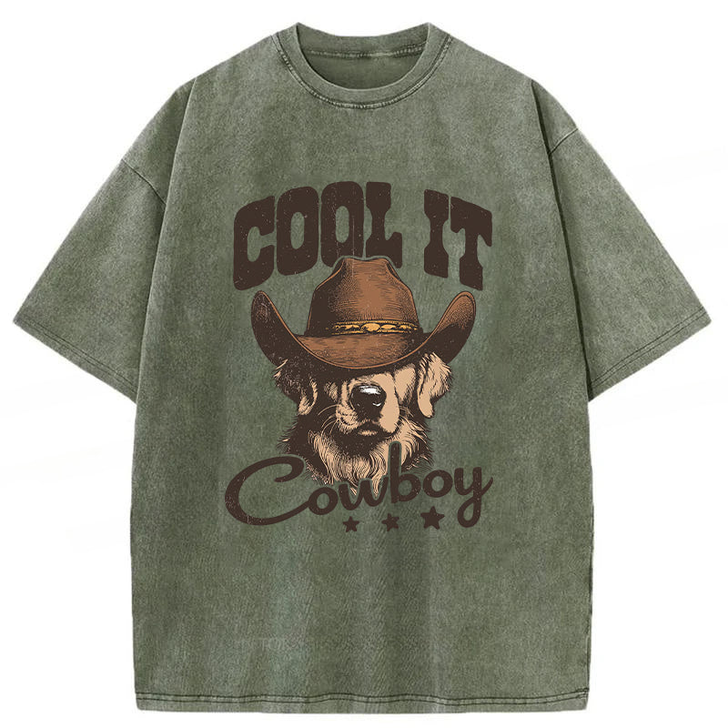 Cool Cowboy Golden Retriever Washed Unisex Tee
