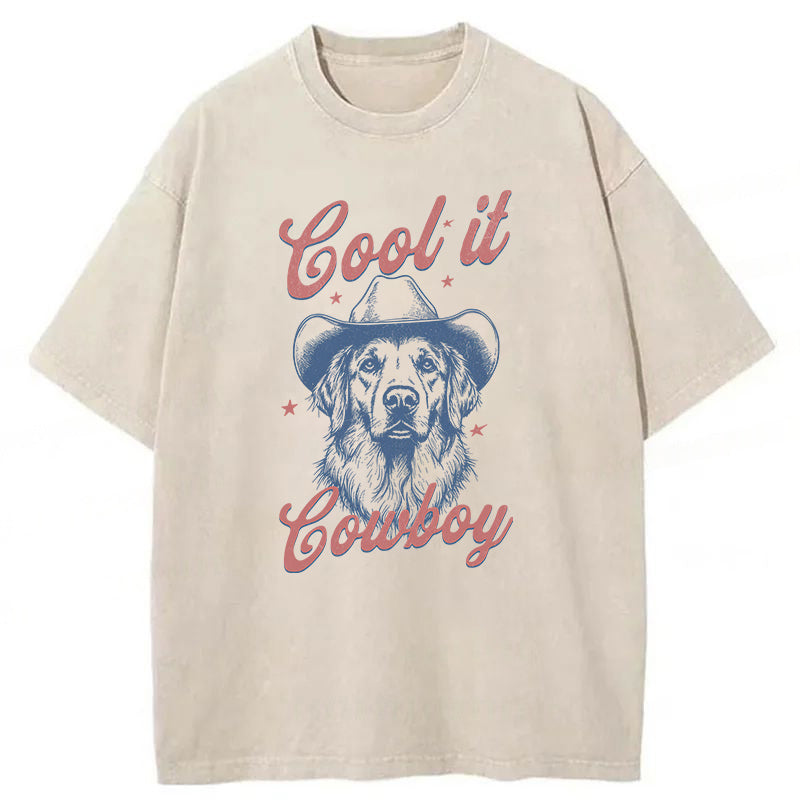 Cool Cowboy Golden Retriever Washed Unisex Tee